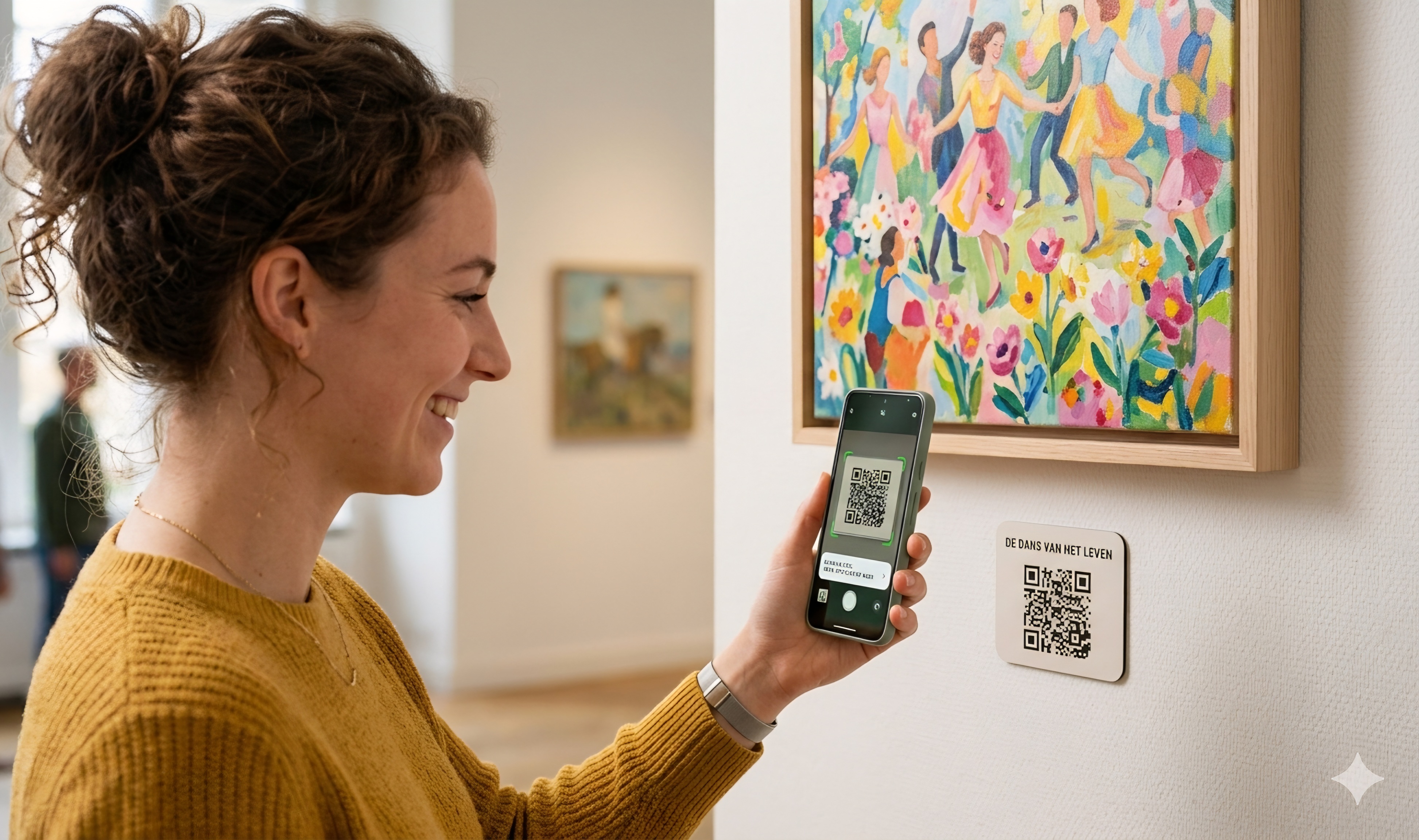 Vrouw scant QR-code met smartphone